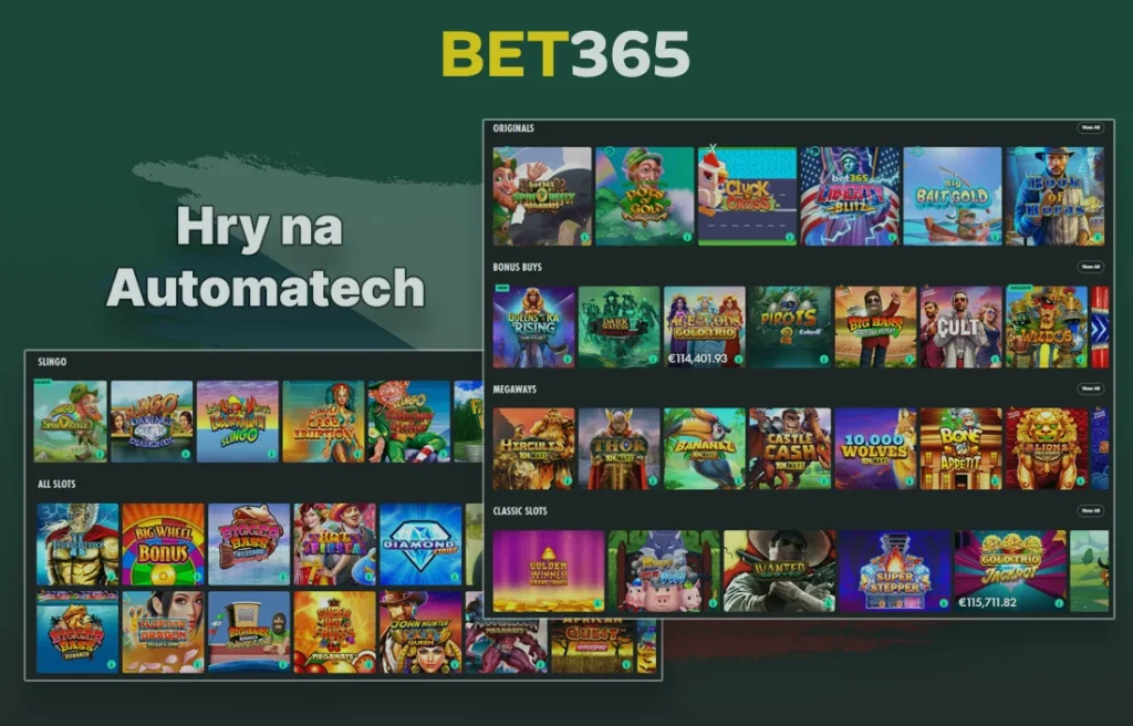 Hrací automaty na Bet365 dostupné v Česku