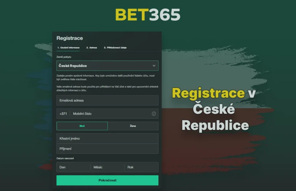 Registrace na Bet365 v České republice krok za krokem