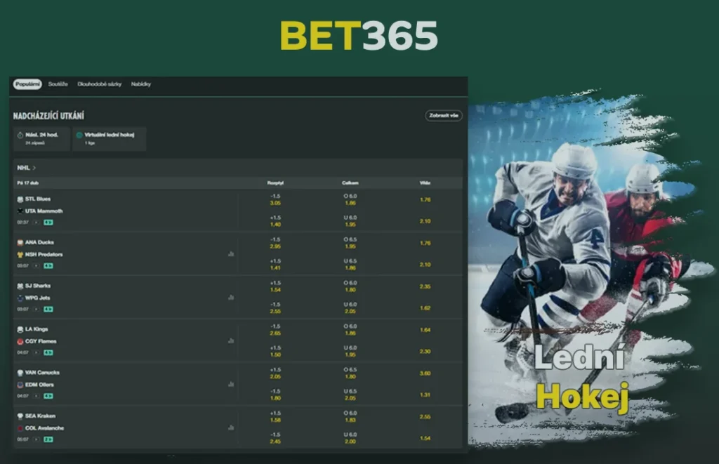 Sázení na lední hokej na Bet365 v Česku